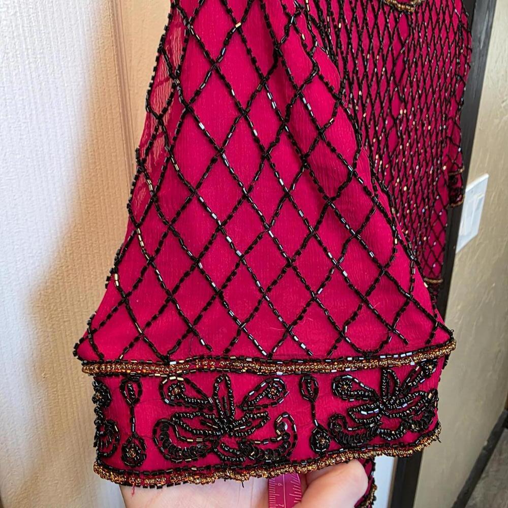 Papell Boutique Evening Beaded Silk Top in Red & Black- Size XL - Picture 8 of 8